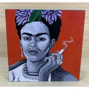 "Frida Kahlo 2025" Acrylic On Wood Original Painting 6x6 Monica Hernandez